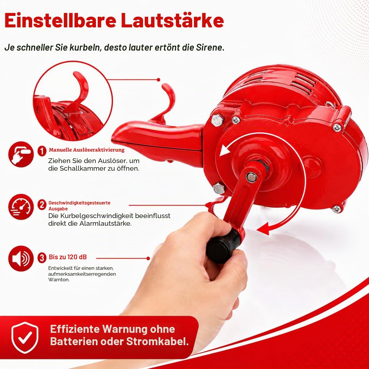 Handkurbel Sirene, 120dB Handsirene Kurbel Alarmsirene Megaphone TröTe Fanfare, Tragbarer Manuell Handsirene Alarm Luftschutzsirene Laute Handkurbel Sirenenhorn FüR Fabriken Schulen