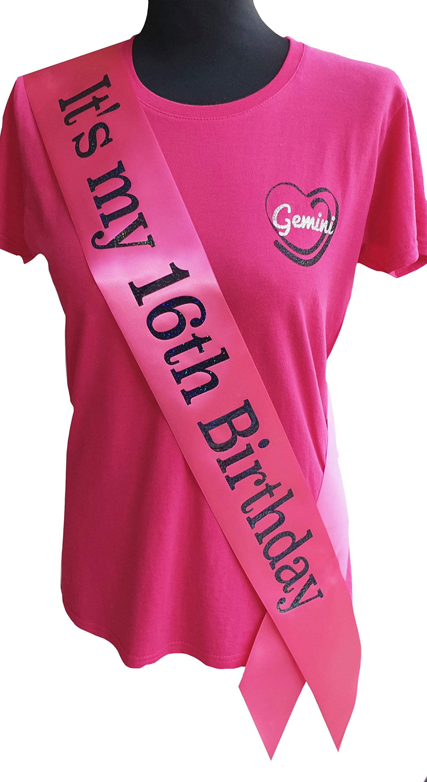 16 Birthay Sash - Pink Its my 16th Birthday Sash - Beautiful Quality Pink Ribbon and Holographic Black Text