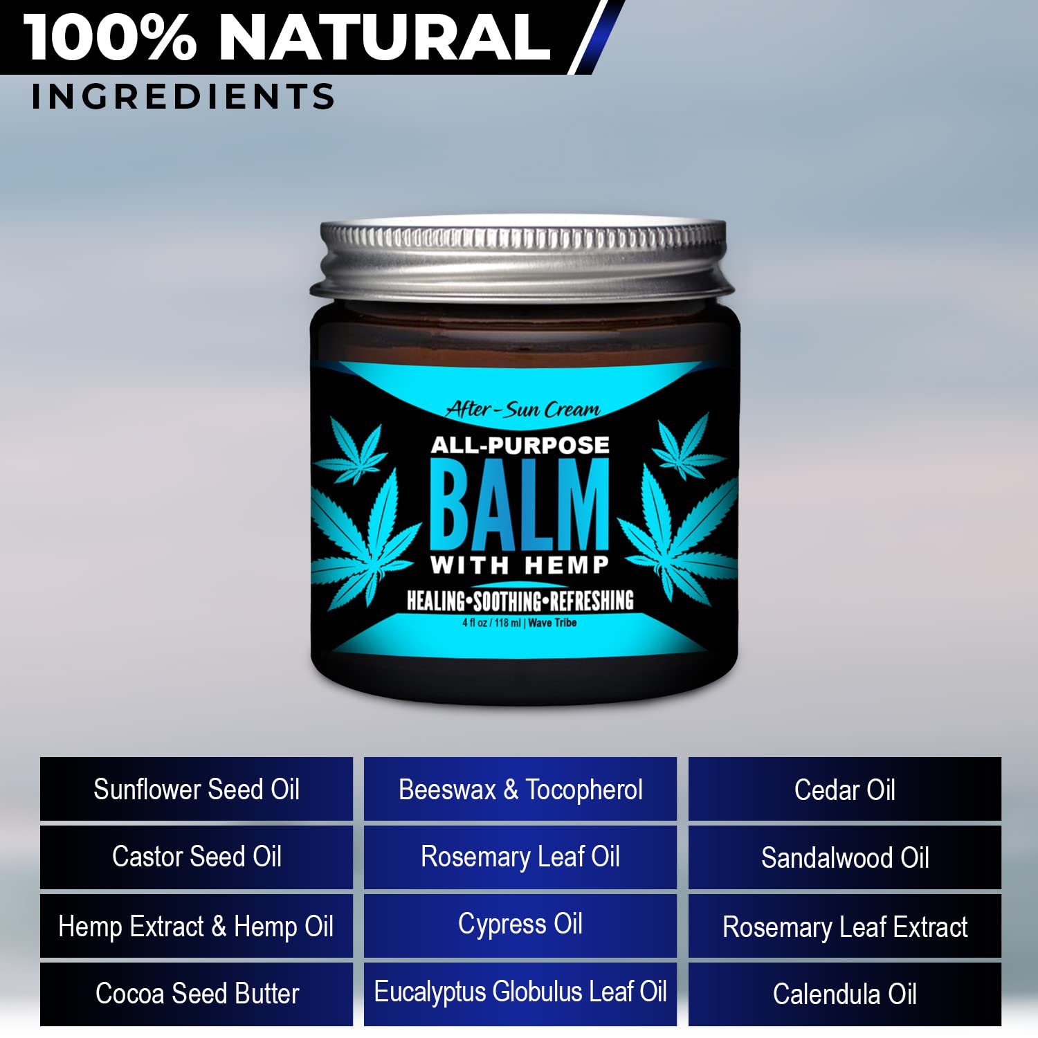 Wave Tribe After Sun Cream with Hemp - 4 oz Organic After Sun Care, Multi-Purpose After Sun Lotion For Your Face & Skin, Sunburn Relief, After Sun Moisturizer, Natural Ingredients, Made in USA