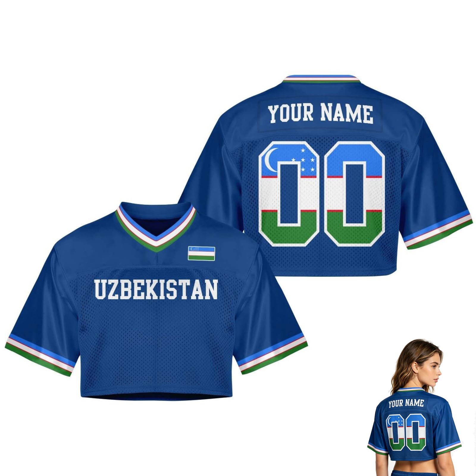 2026 World Cup Fan Shirt for Women,Personalised Name & Number, Y2K Crop Style Jersey, Cute Summer Short Sleeve Top for Match Day, Loose Streetwear Perfect Gift for Girls (Uz-bekistan)