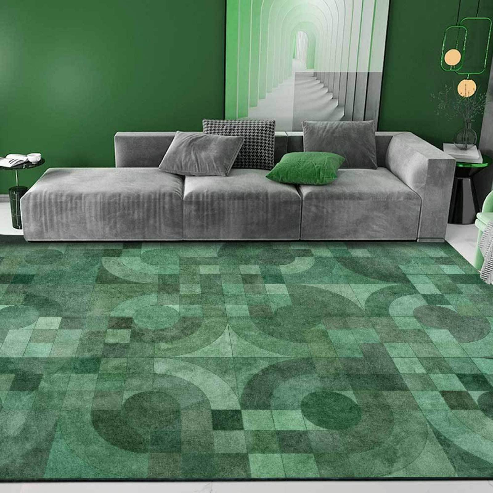 ESOUY Dywaniki domowe dywanik miękki dywan stylowy minimalistyczny szmaragd geometryczny salon sypialnia dywaniki przy łóżku 100 x 160 cm