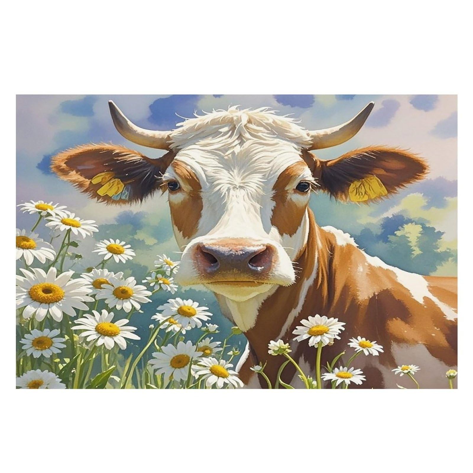Watercolor Cow and Daisy Flower Placemats Flax Place Mats for Dining Table Rectangle Non-Slip Table Mats Heat Resistant Washable Placemat for Kitchen Home Decor Party Outdoor 12" X 18"