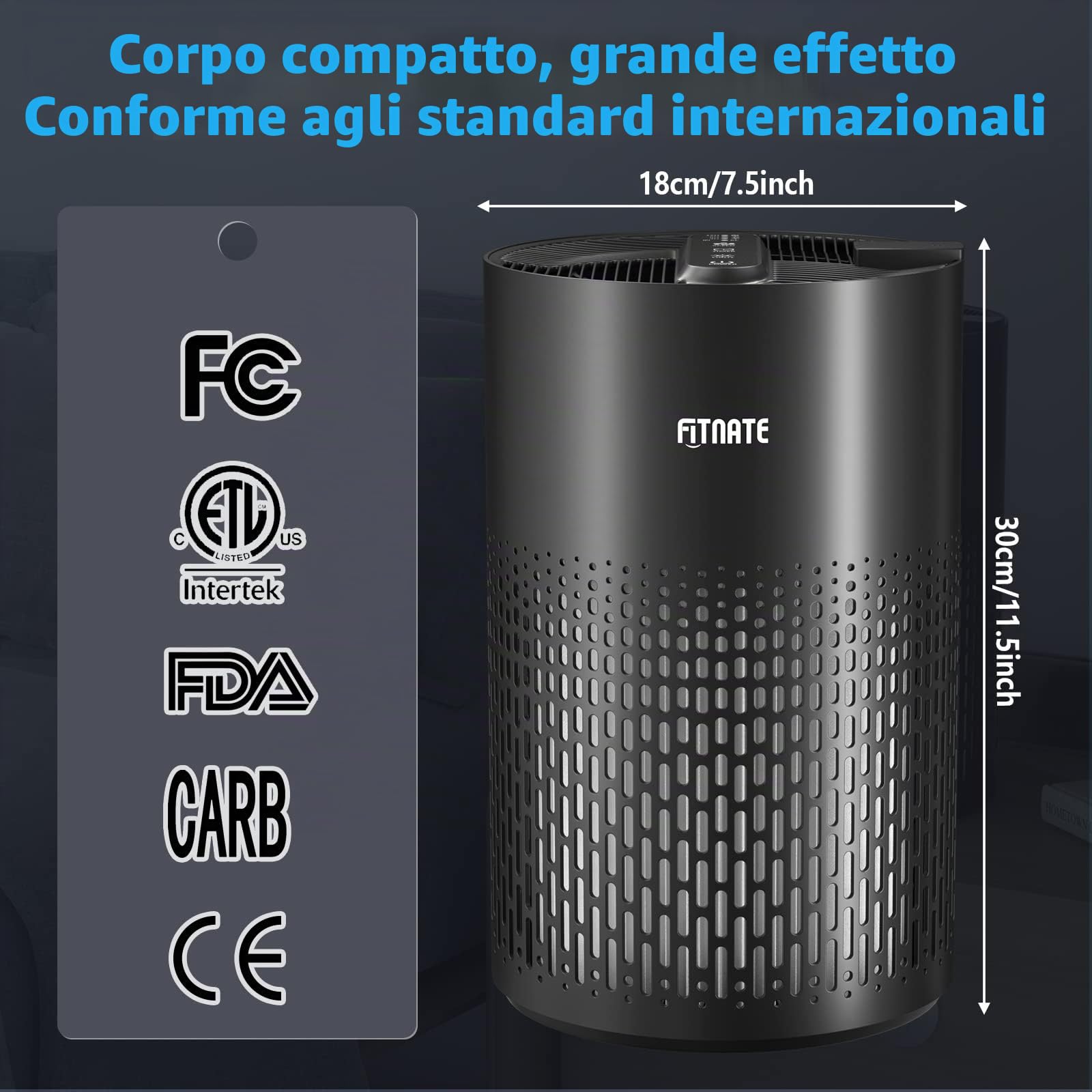 FITNATE Purificatore d'aria con diffusore di oli essenziali per la casa, camere grandi fino a 215 piedi quadrati e filtri al 99,9% di allergeni, forfora per animali domestici, polvere silenziosa