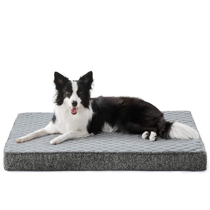 Cama para Cães Grandes JOEJOY com Espuma Memory Foam em Formato de Caixa de Ovos, Capa Removível, Cinza-claro, Tamanho L 88,9 x 55,9 cm