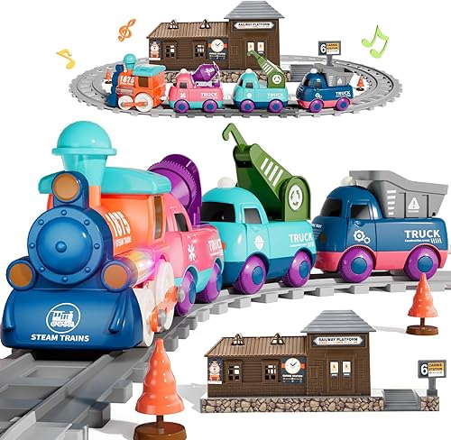 Juego de tren eléctrico para niños pequeños, juguetes de tren magnético con luz y música, juego de pista de tren para niños pequeños de 3 a 5 años,
