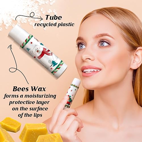 Miniatura 4 de Swiffen Bálsamos labiales de Navidad, 100 unidades de bálsamos hidratantes de labios de frutas a granel, juego de bálsamos para el cuidado de los