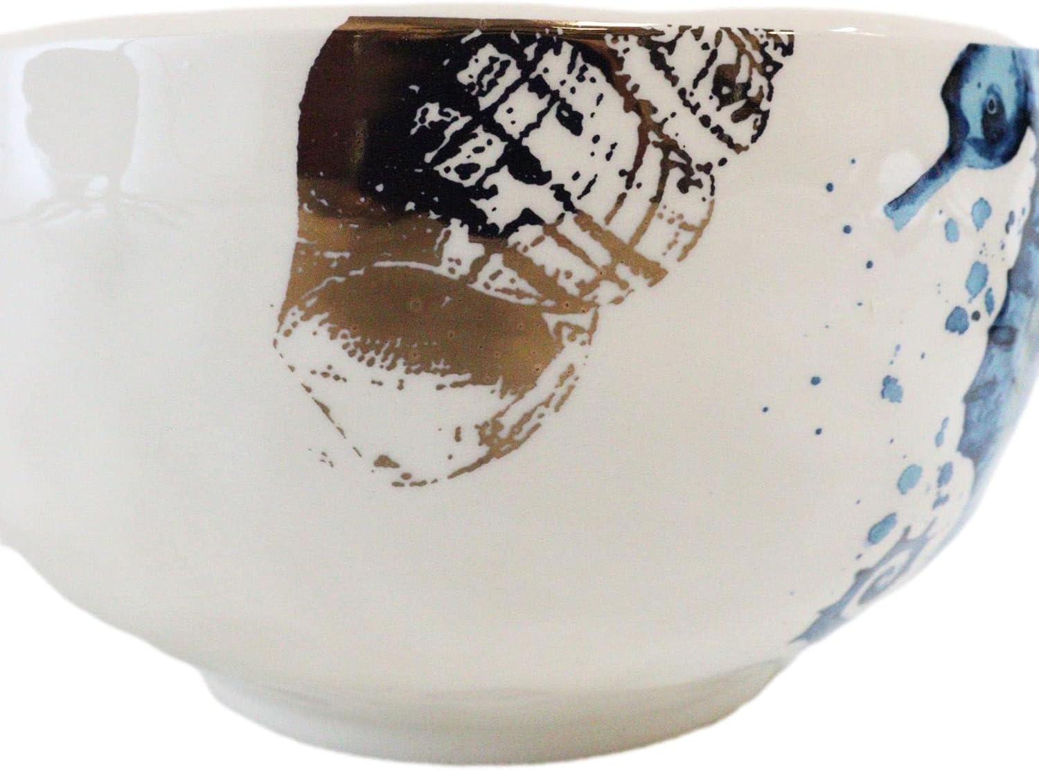 Ebros Nautical Marine Coastal Sea Life Blue And White Seahorse Ceramic Dinnerware For Beach Party Hosting Kitchen And Dining Earthenware Serveware (Large Pasta Noodles Salad Soup Serving Bowl 95oz)