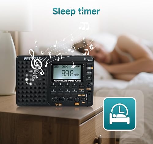 Miniatura 9 de TIVDIO - Radio estéreo portátil AMFM con reproductor y grabador de MP3 con ranura para lápiz USB y temporizador de desconexión (negro)