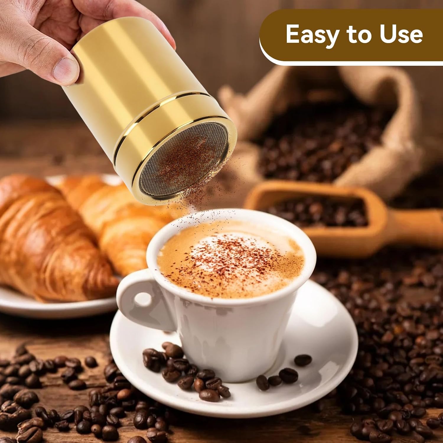 2Pcs Powdered Sugar Shaker Duster, Cinnamon Shaker Flour Sifter Stainless Steel Fine Mesh Powder Shaker Jar for Coffee Cocoa Cinnamon Powder with Lid