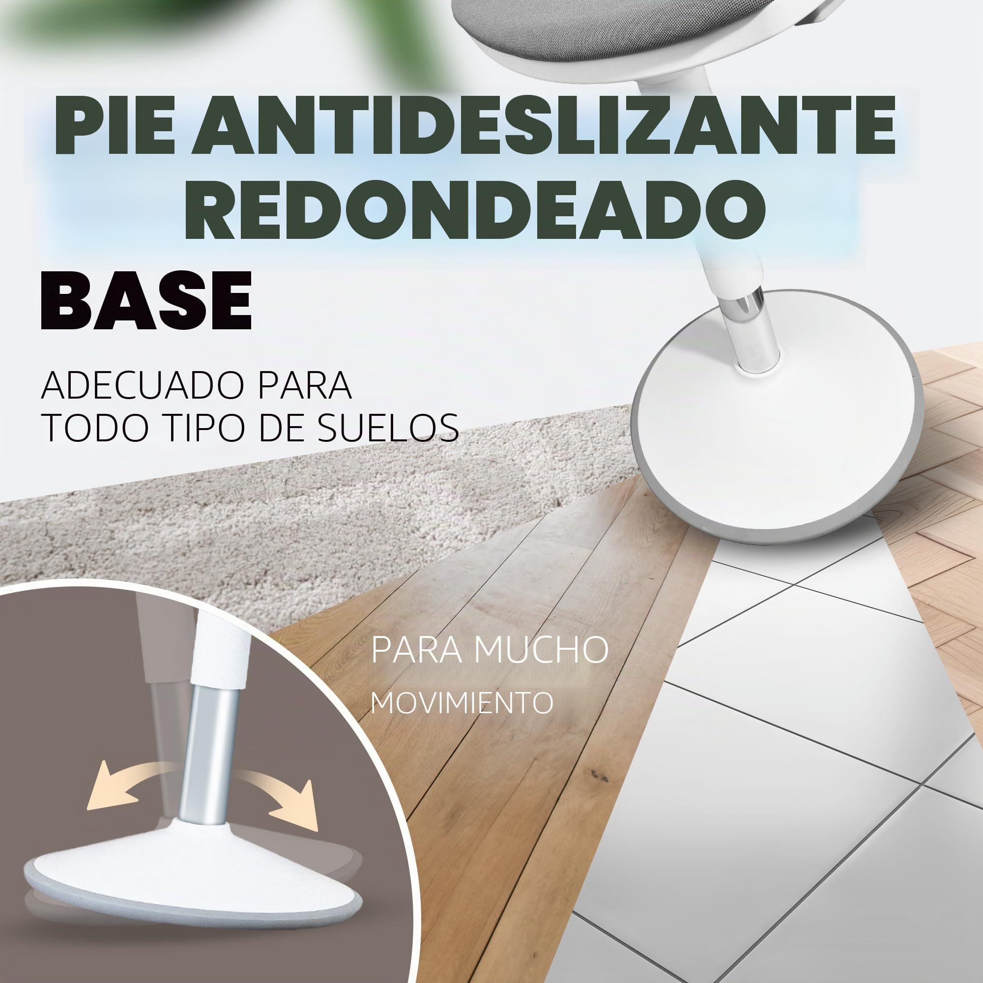 Taburete ergonómico de oficina [2 posiciones] Taburete de asiento ajustable en altura [43 – 63 cm] Taburete para sentarse activamente | Base antideslizante