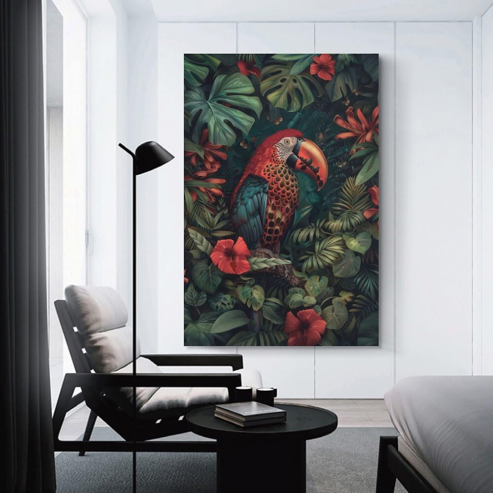 Junmoney Decorative Canvas Print Blossoming Macaw, 08x12inch(20x30cm), for New Homes, Bedrooms Or Workspaces, Thoughtful Wall Decor for Art Lovers