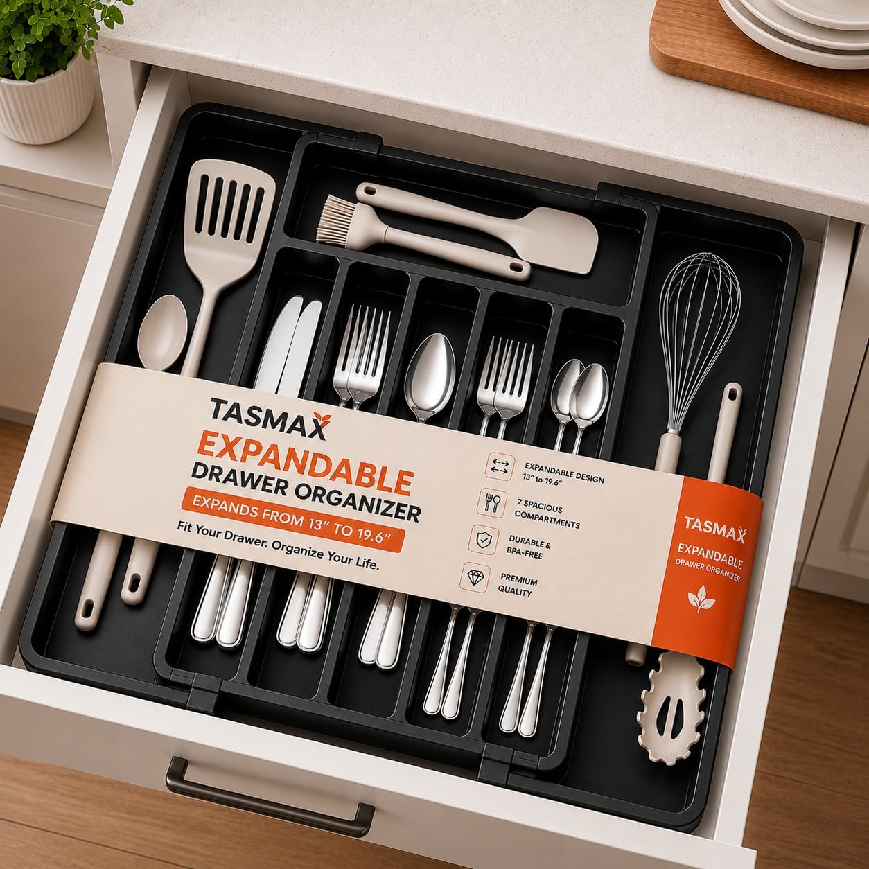 TASMAX cutlery tray for kitchen drawer organisers kitchen spoon organizer for drawer-image-47