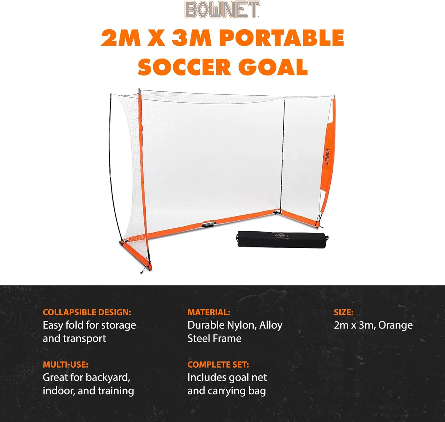 Bownet Portable Folding Soccer Goal – Pop Up Backyard & Training Soccer Net for Indoor or Outdoor – Easy Setup with Carry Bag