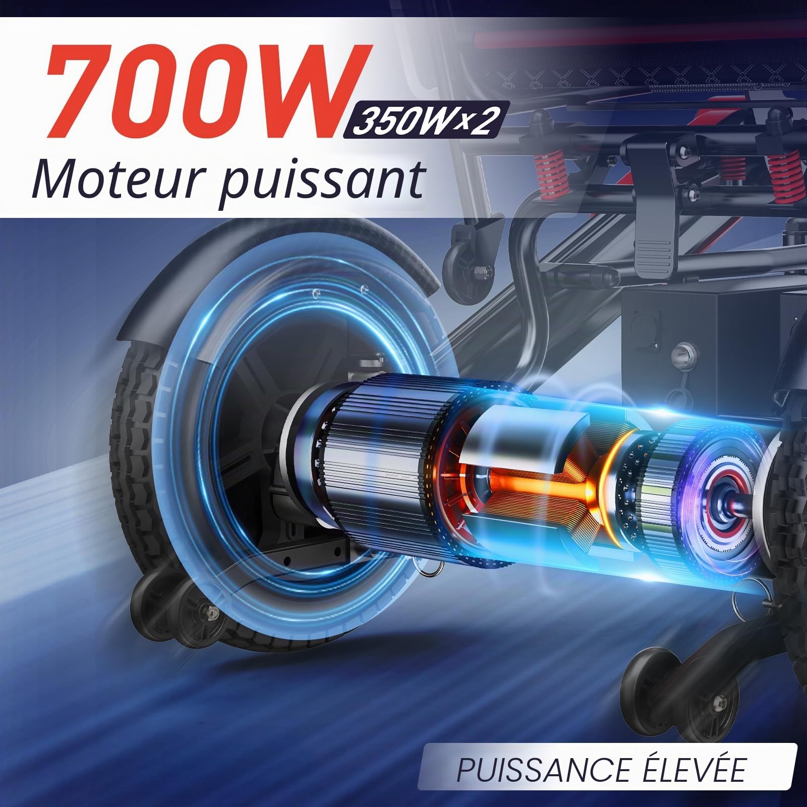 Fauteuil Roulant Electrique Pliable Leger 48 KM: 700 W Fauteuil Roulant Electrique pour Personnes Agées avec lumière LED et Bouton d'aide à la Poussée Arrière, 2 x 12 AH Double Batterie