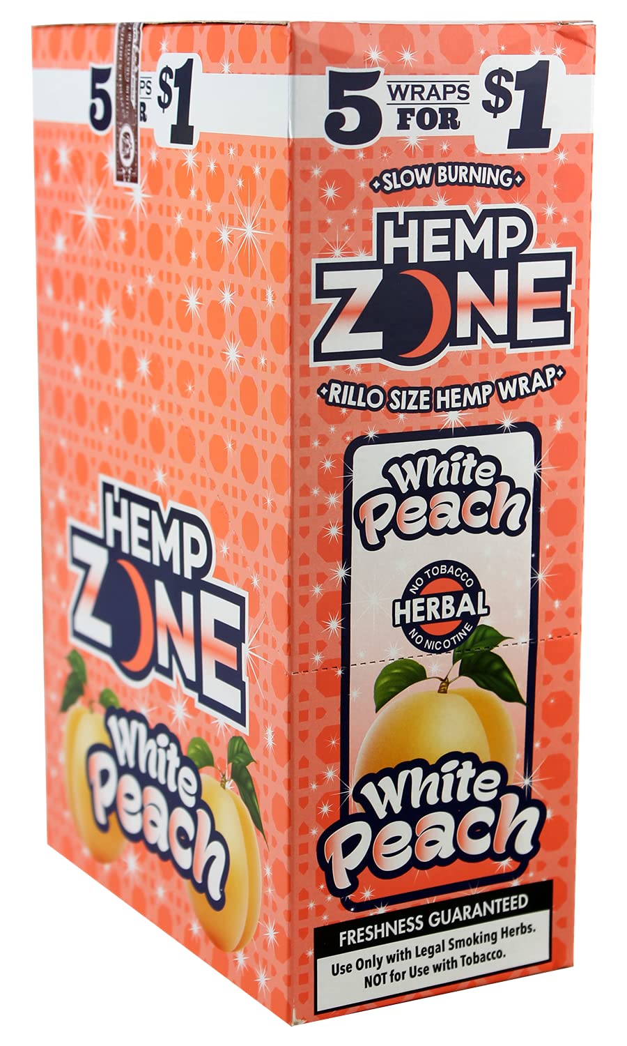 The Zone Premium White Peach Wraps. 75 Total Wraps! 5 Wraps Per Pack.15 Packs! Non-GMO, Nicotine & Tobacco Free, Slow & Smooth Burn.
