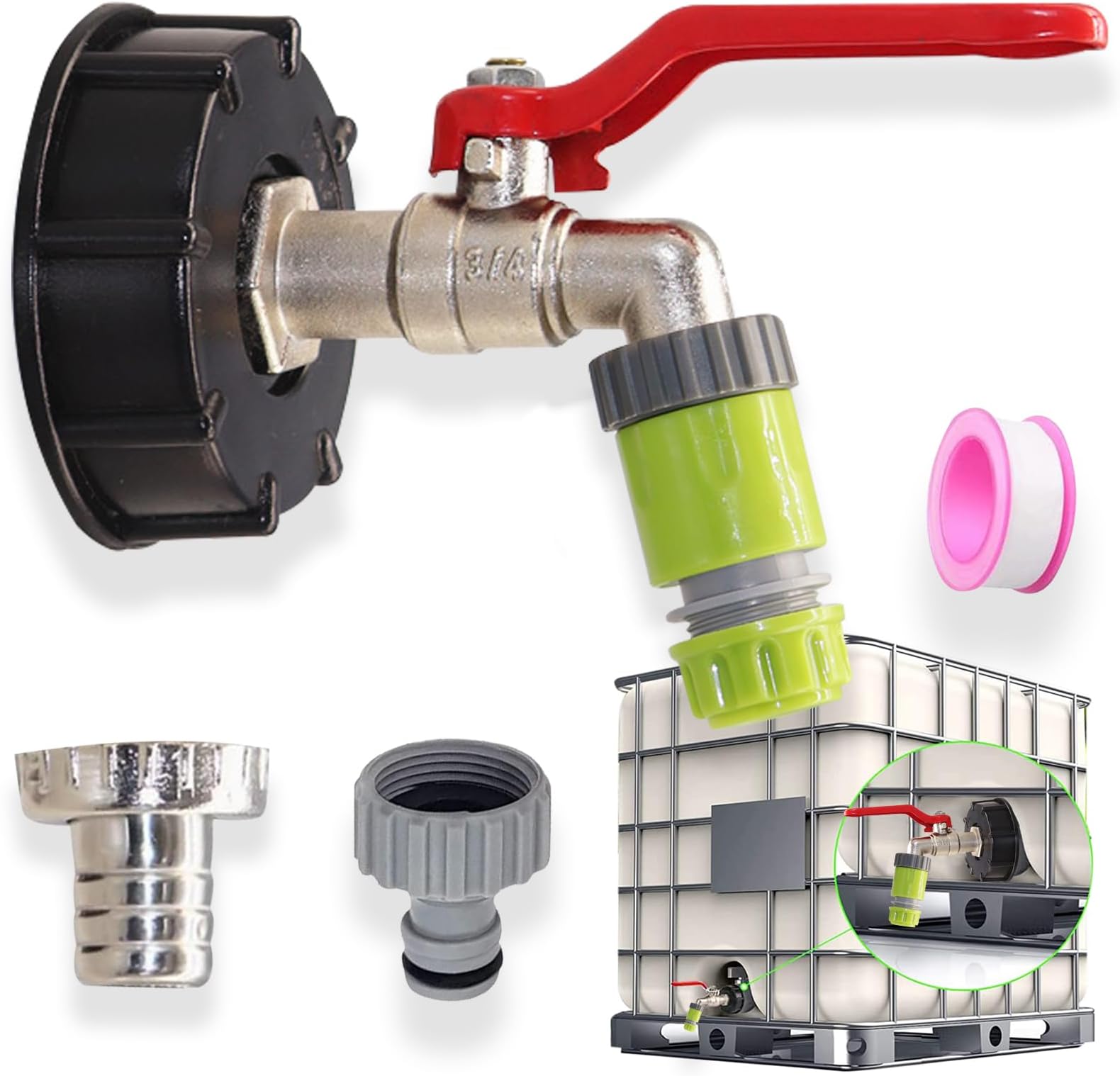 XCDMJ IBC Auslaufhahn - Kugelhahn Für Regenwassertank 1000l Mit 1/2 Zoll Anschluss