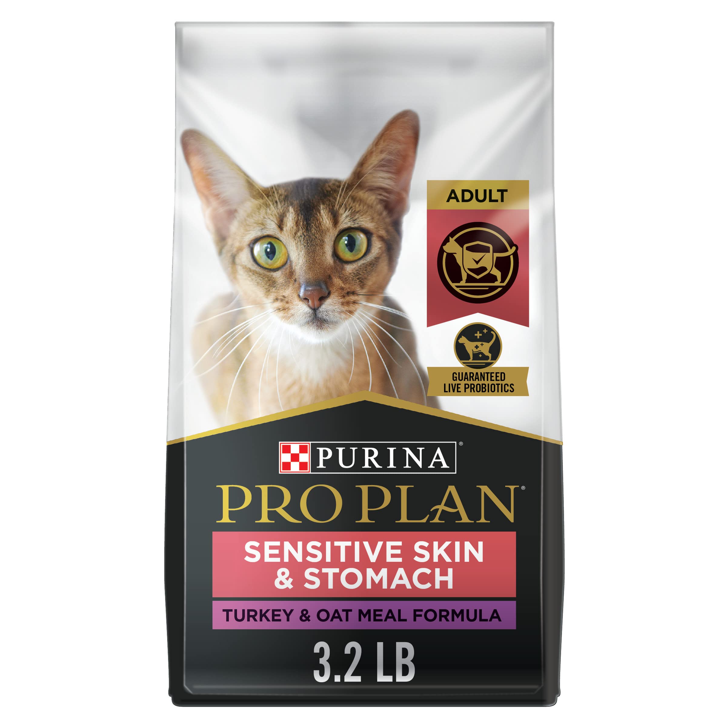 Purina Pro Plan With Probiotics, Sensitive Skin & Stomach, Natural Dry Cat Food, Turkey & Oat Meal Formula - 3.2 lb.