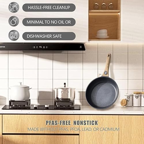 Miniatura 7 de Sartén antiadherente de 9.5 pulgadas con mango extraíble, sartén antiadherente con mango desmontable, apto para horno y lavavajillas, sartén para