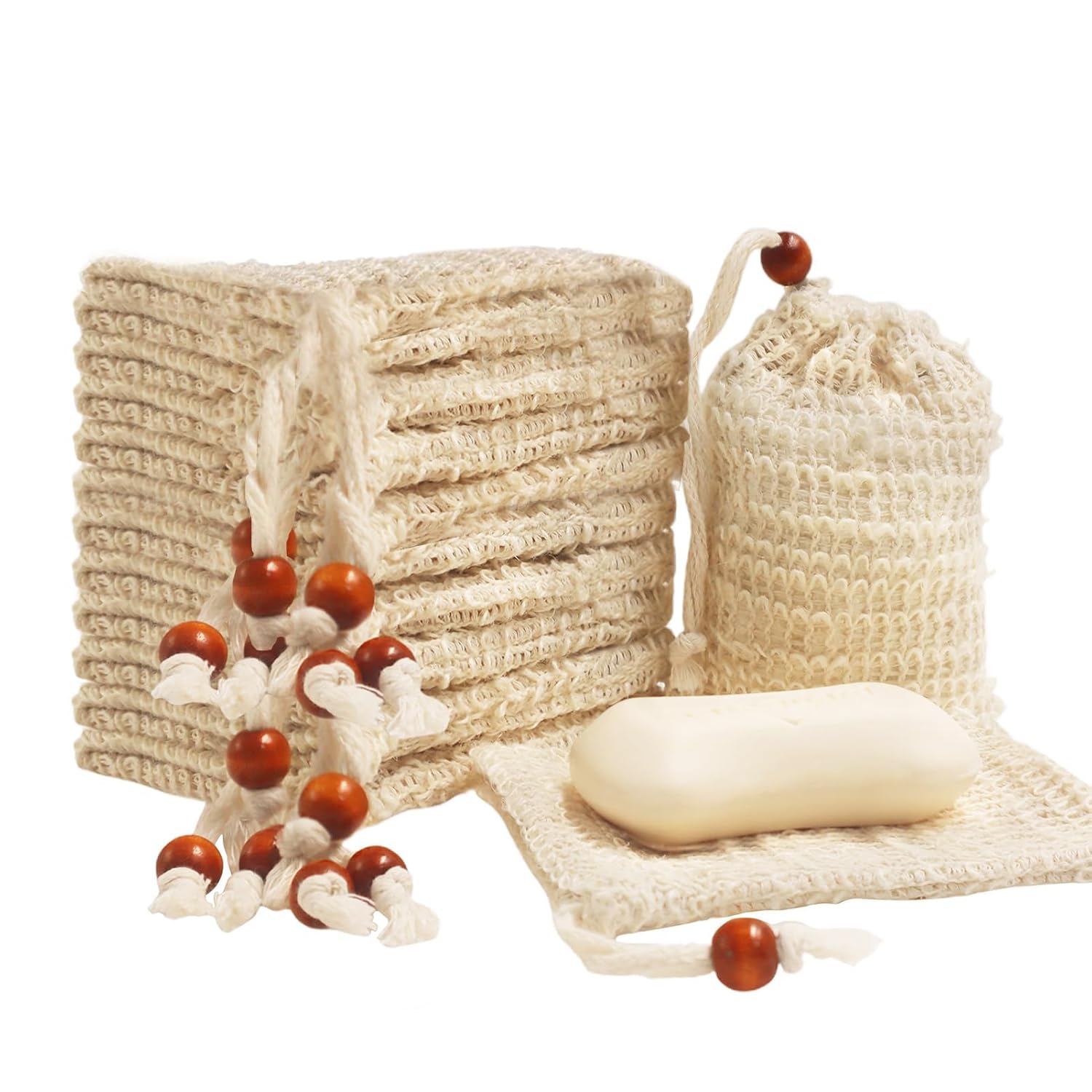 Natural Sisal Soap Saver Bag for Soap Bar Organic Soap Pouch for Exfoliating Lathers and Air Dry Soap Bar Shower Soap Saver Bag (white)