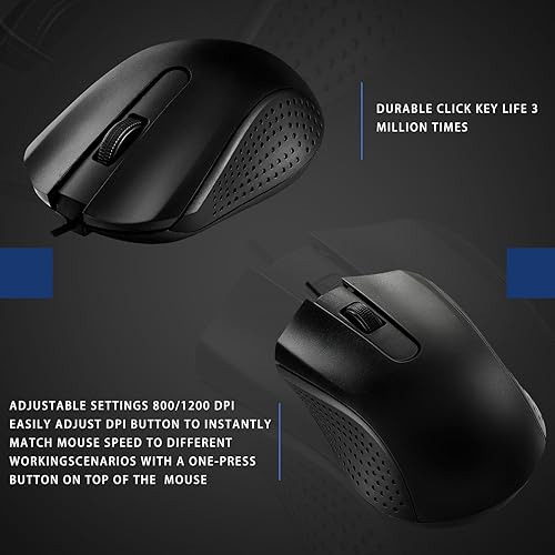 Miniatura 4 de Hoteam Ratón de computadora con cable, cable a granel, USB, mouse ergonómico con cable para PC, computadoras, portátiles, juegos, oficina, Negro