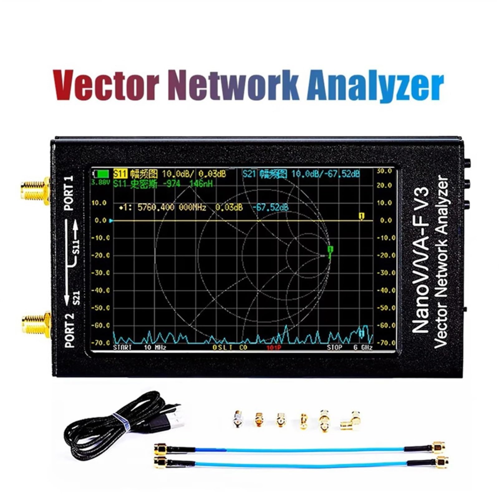 Netzwerkanalysator, Vektor-Netzwerkanalysator 1MHz-6GHz 4,3-Zoll-Display 801 Scan