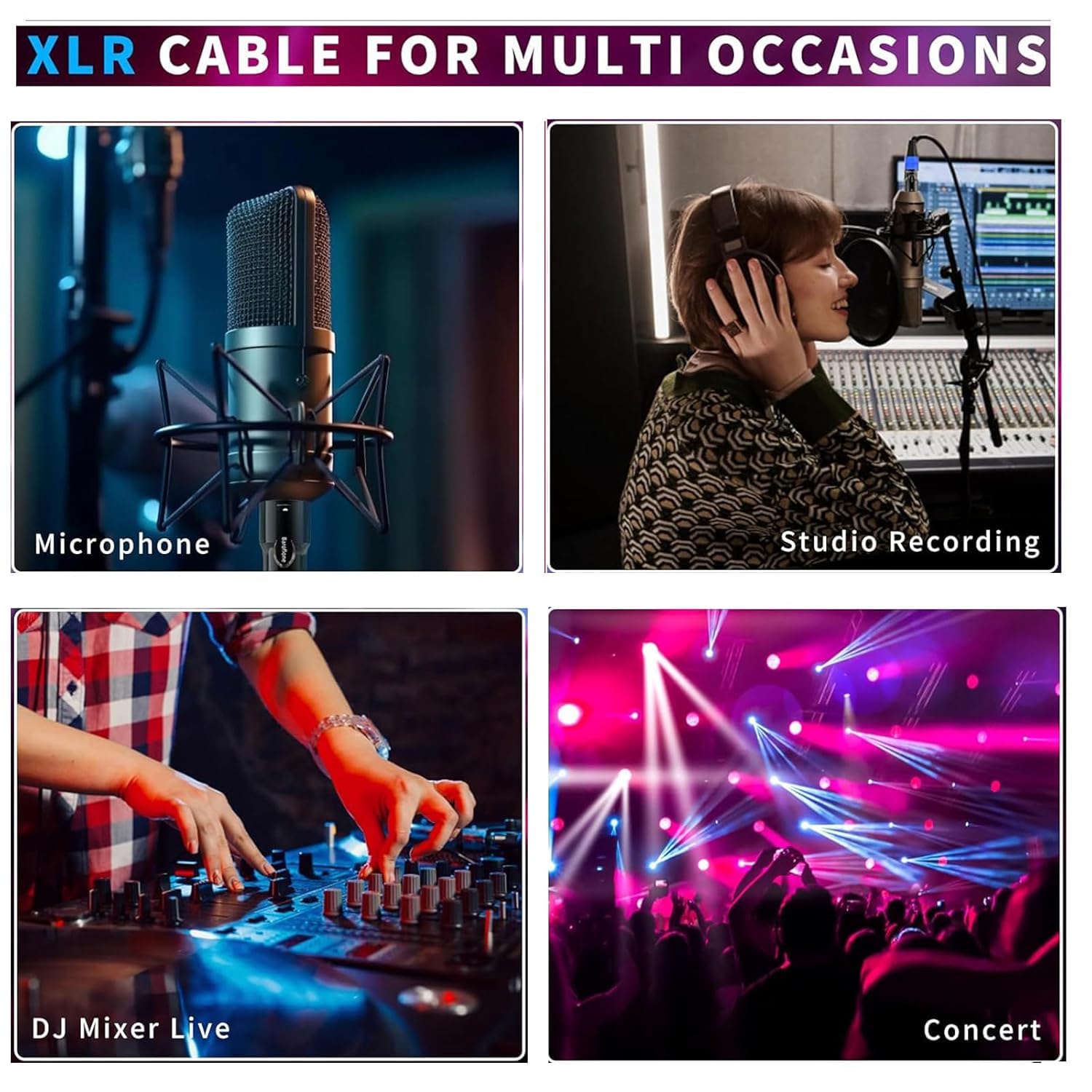 Cables XLR, cables de micrófono de 25 pies, 2 unidades, cable de altavoz XLR equilibrado de 3 pines, cable de micrófono chapado en oro macho a hembra para micrófonos, iluminación de