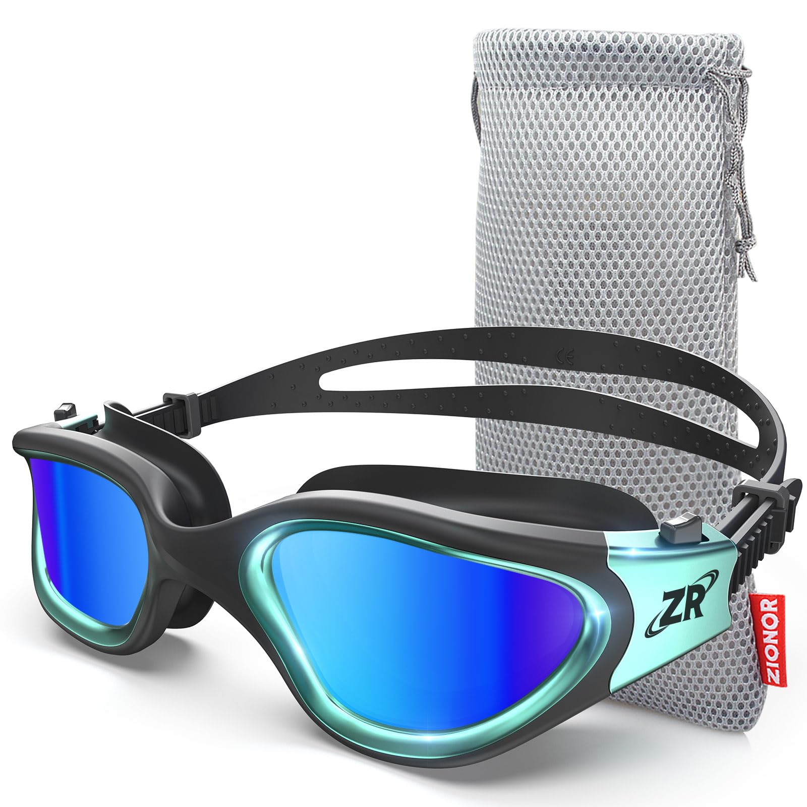 ZIONOR Occhiali da nuoto polarizzati per uomo e donna, G1-MAX Occhialini da nuoto con specchio/lente fumo, protezione dai raggi UV, cinghia regolabile, comfort professionale
