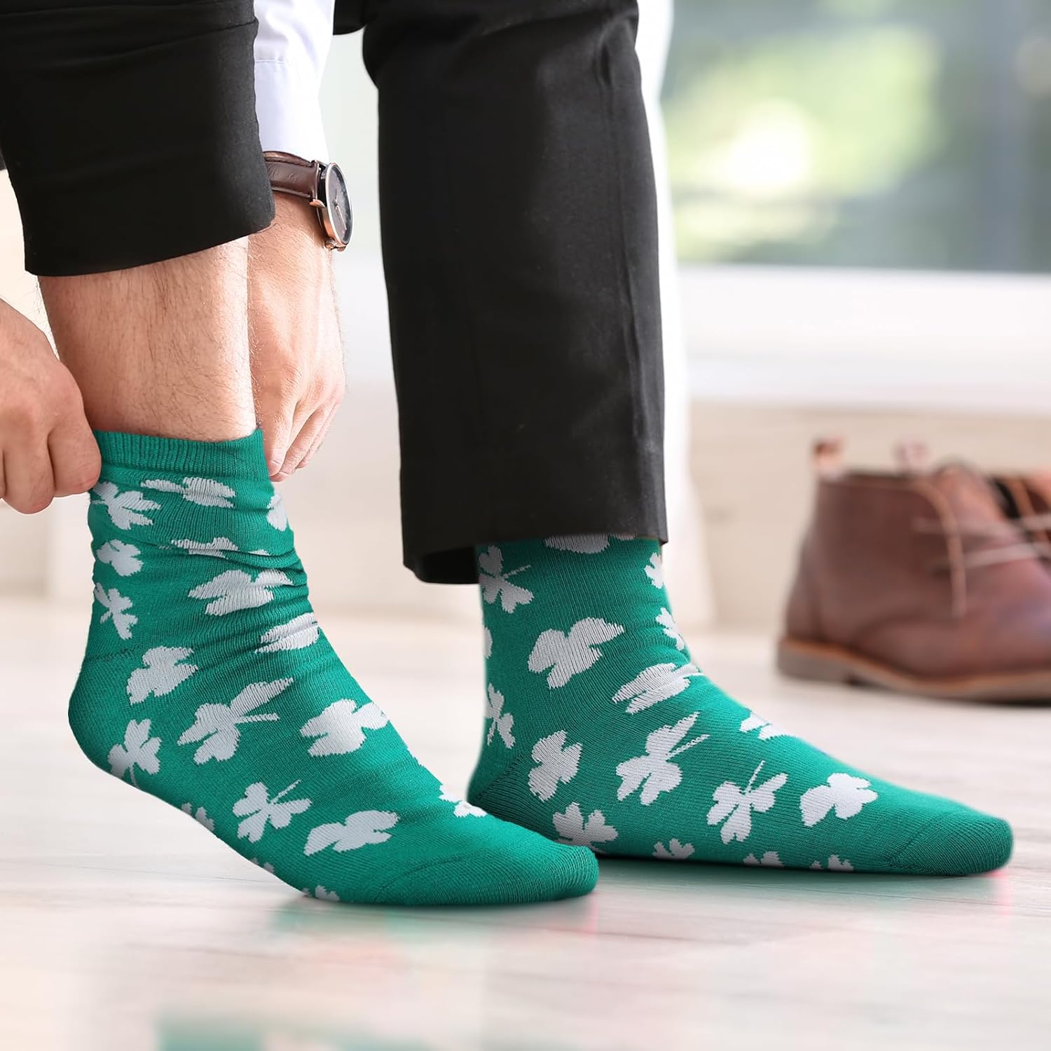 6 Pairs Men's St. Patrick's Day Socks Gift for Men Funny Green St. Paddy's Shamrock Socks Saint St Patrick's Day Funny Irish Novelty for Adults - Image 2