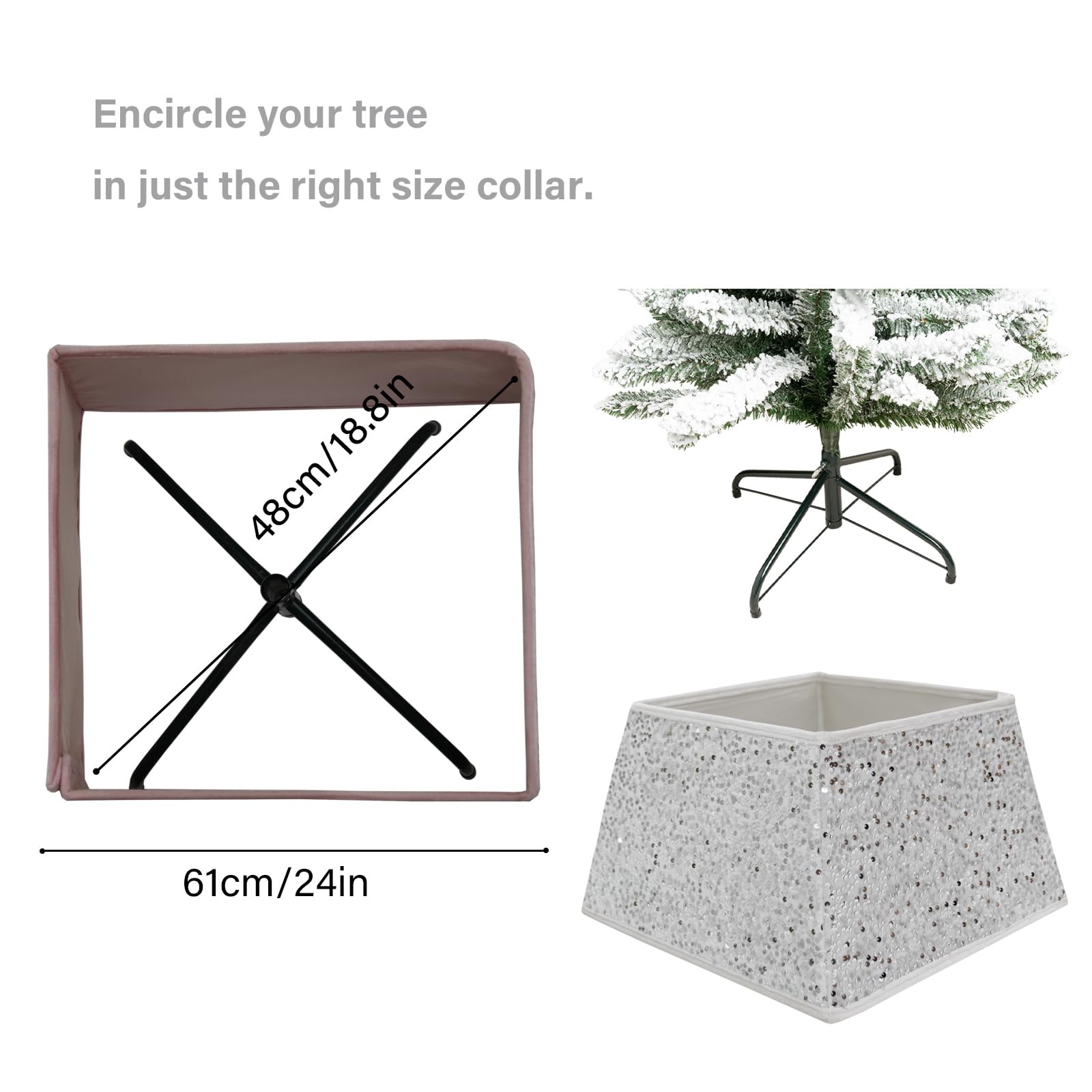 Transforma tu árbol de Navidad con la falda de árbol de lentejuelas brillantes de Sunshine – Tamaño pequeño de 24 pulgadas, collar de árbol de Navidad para decoración del hogar (blanco)