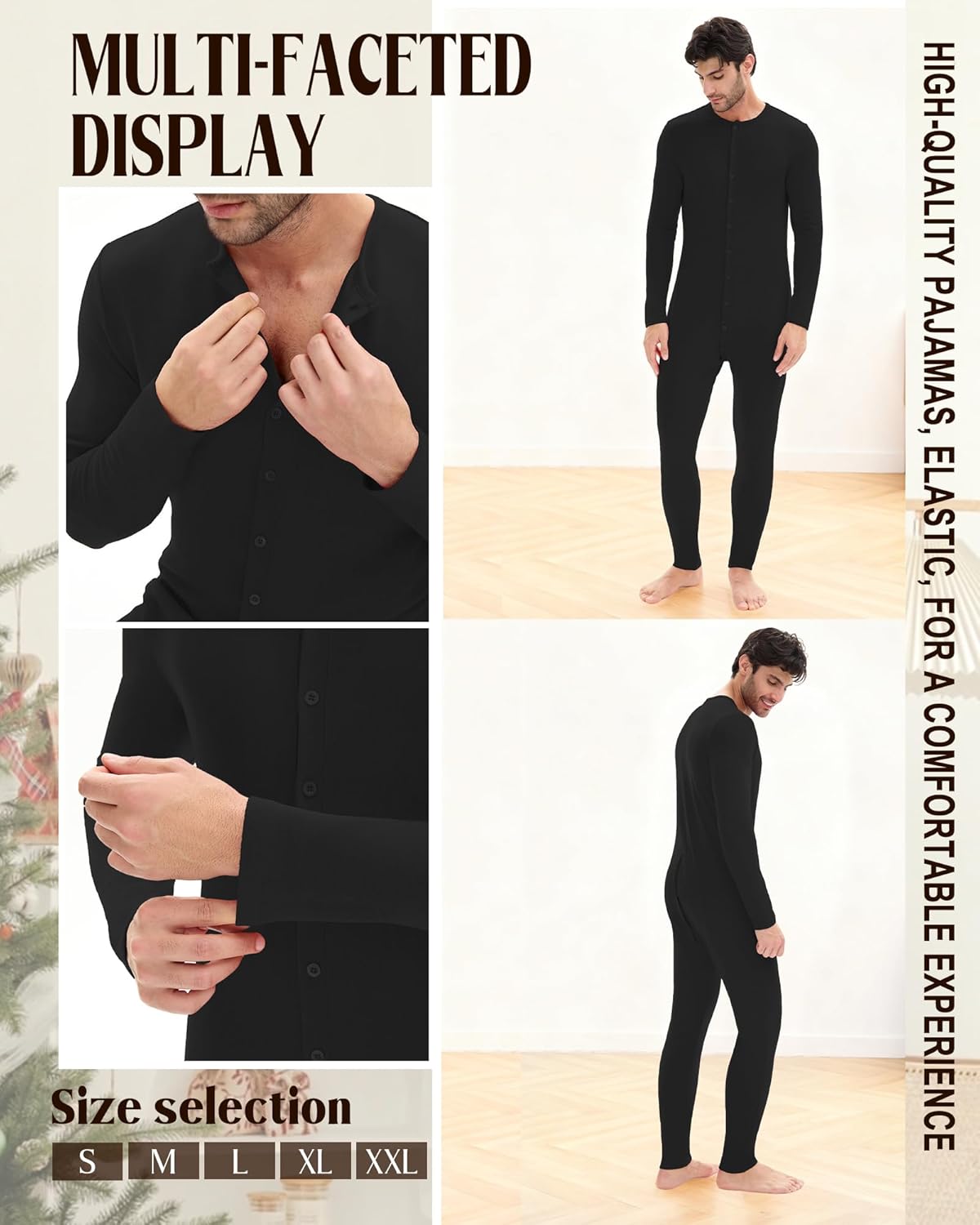 Men's Thermal Union Suits Long Sleeve One Piece Crew Neck Bodysuit Pajamas Button Down Classic Underwear - Image 4