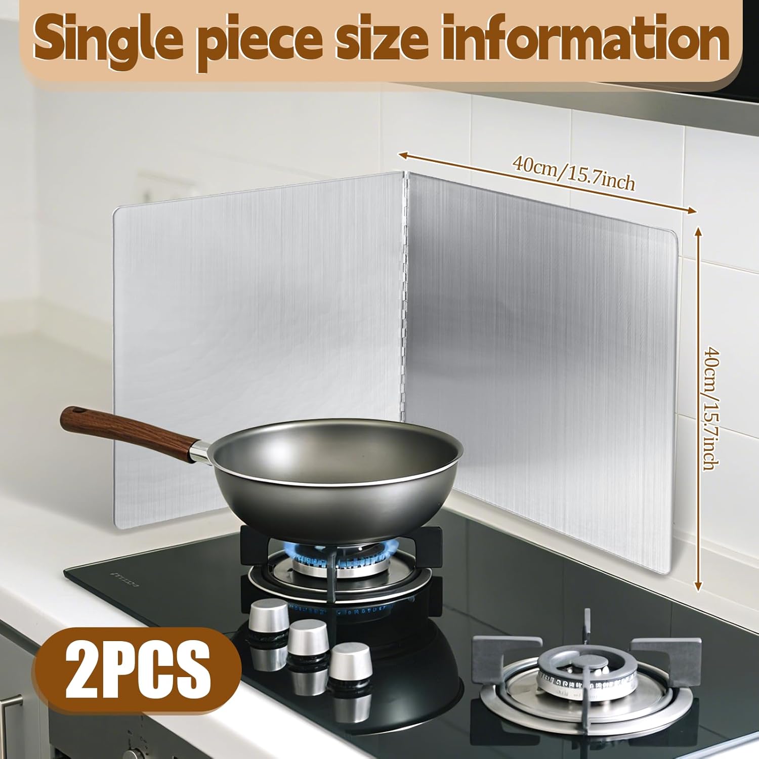 2 Pcs Splatter Guard Grease Splatter Screens Stainless Steel 2 Sided Foldable Splash Metal Panel Backsplash Protector for Cooking