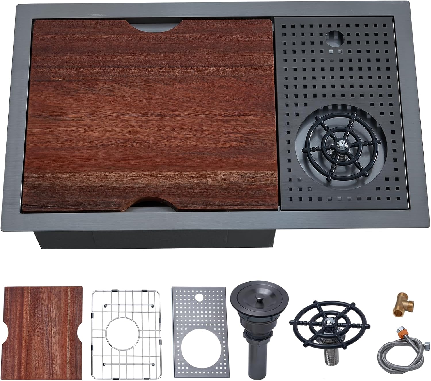 VCCUCINE 23 Inch Gunmetal Black Undermount Bar Sink with Glass Rinser,23x14 RV Small Kitchen Sink Stainless Steel Workstation Wet Bar Sink,16 Gauge Single Bowl Outdoor Prep Sink with Cutting Board