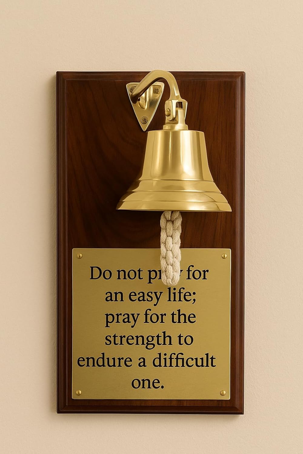 Personalized Antique Wooden Wall Bell with Inspirational Quote – Handmade Antique Gift for Graduation, Retirement, Recovery, Home or Office Decor – 12"x8" Wood Base with 4"x4" Brass Bell
