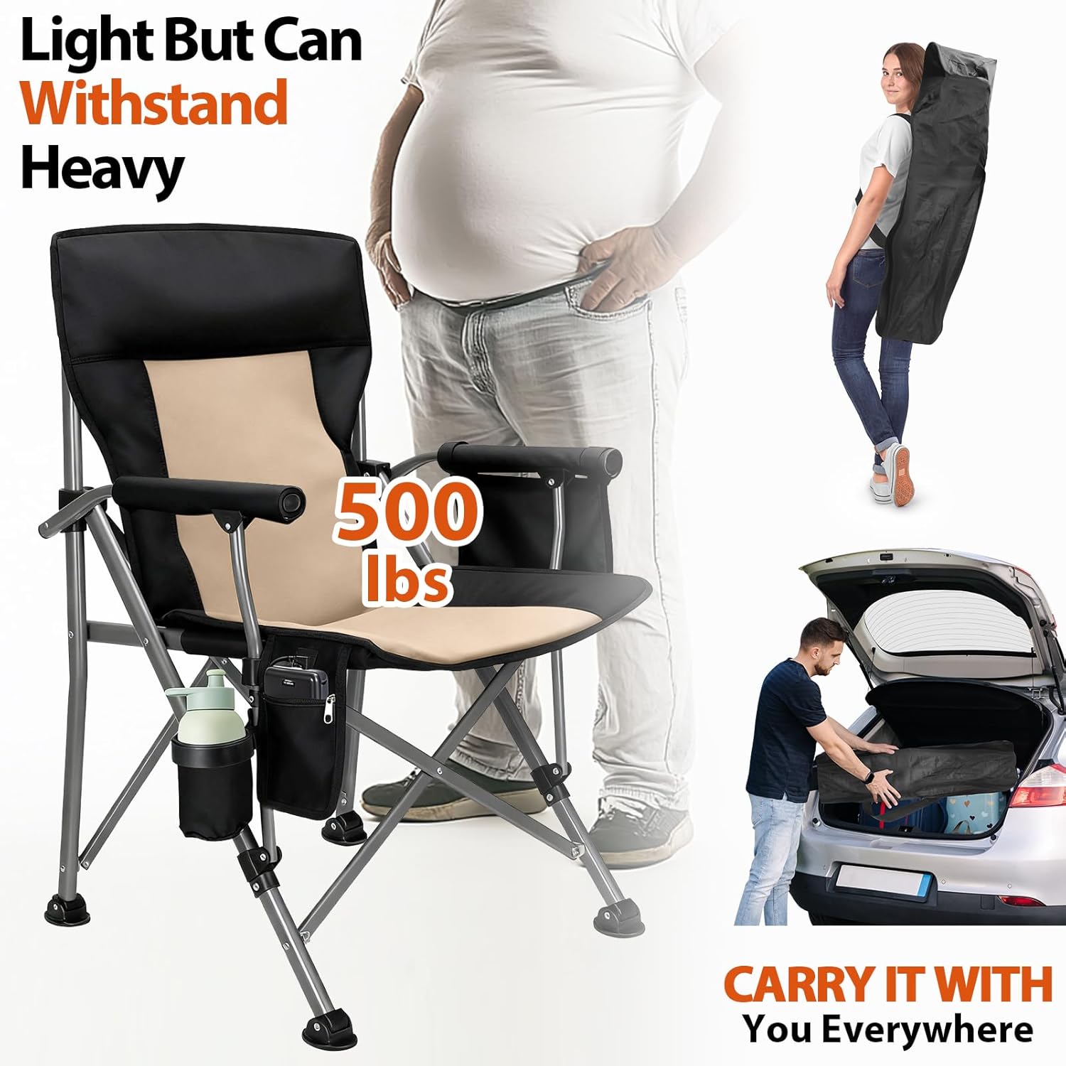 Heated Camping Chair with 20,000 mAh Battery, Loog-Lasting for 500 Mins, Fully Padded Heated Camp Chairs, Heavy Duty Folding Chairs Supports 500 lbs for Winter Camping, Picnics, Tailgating, RV Travel - Image 7