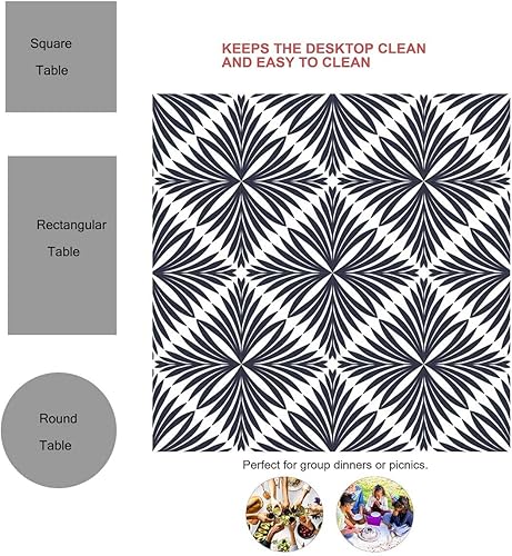 Vista 44 de Mantel blanco Redondo para Mesa De 4 Sillas Geometry Lattice Line Modern Outdoor Mantel para Boda Fiesta de Vacaciones 30 X 30 Pulgadas