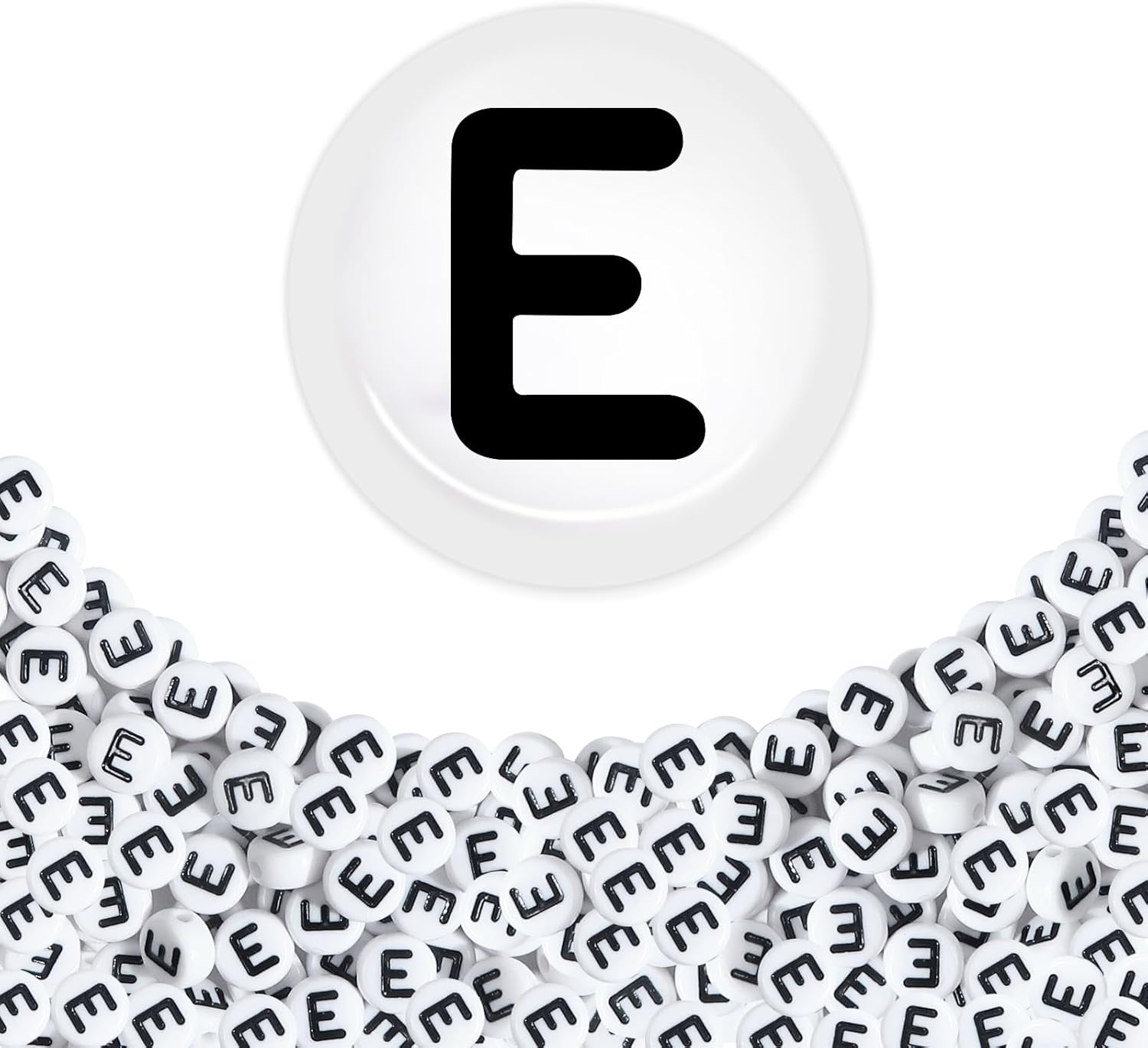 TOAOB 100pcs Vowel Letter Beads 4x7mm White Acrylic Alphabet Beads Individual Black Round Letter E Bead for DIY Friendship Bracelets Necklaces Keychains Jewelry Making