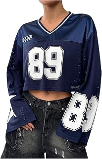 Milumia Women's Jersey Shirts Y2k Number Print Long Bell Sleeve Crop Tops Football Jersey