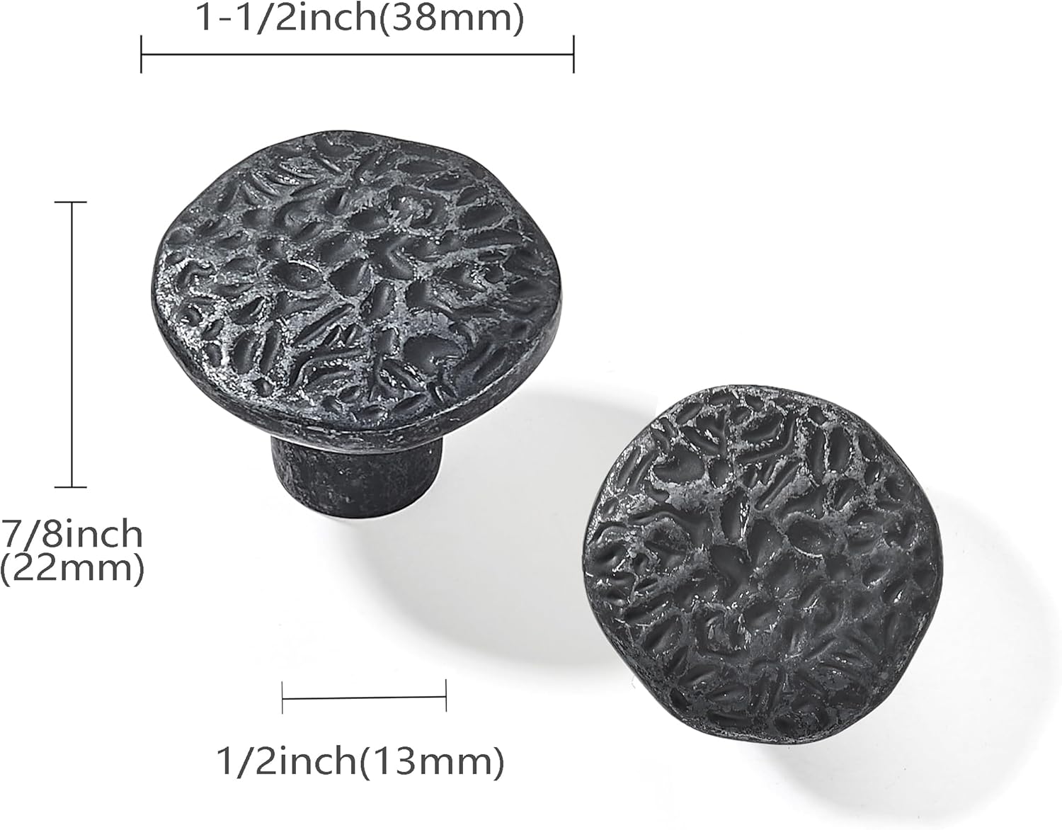 10 Pack 1-1/2 Inch Rustic Cabinet Knobs Black Iron Vintage Farmhouse Solid Core Kitchen Antique Cabinet Knobs, Luxury Cabinet Handles, Hardware for Doors & Dresser Drawers