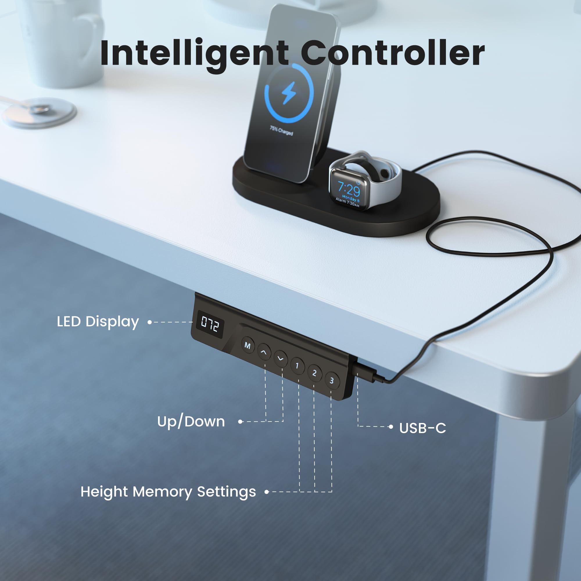 FEZIBO 71 x 37 Inch Electric Standing Desk with Integrated Dual-Beam Height Adjustable Computer Desk for Home Office — view 9