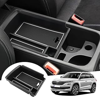 GAFAT Compatible with Skoda Kodiaq 2017-2023 / Karoq 2017-2024 Centre Console Storage Box, Karoq Armrest Organiser Tray Glove Box, Kodiaq Accessories (White)