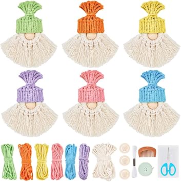 FREEBLOSS 6 Set DIY Macrame Gnomes with Instruction Spring Santa Claus Design Macrame Kit for Beginners Macrame Santa Claus for Christmas Tree Decor Christmas Tree Ornaments