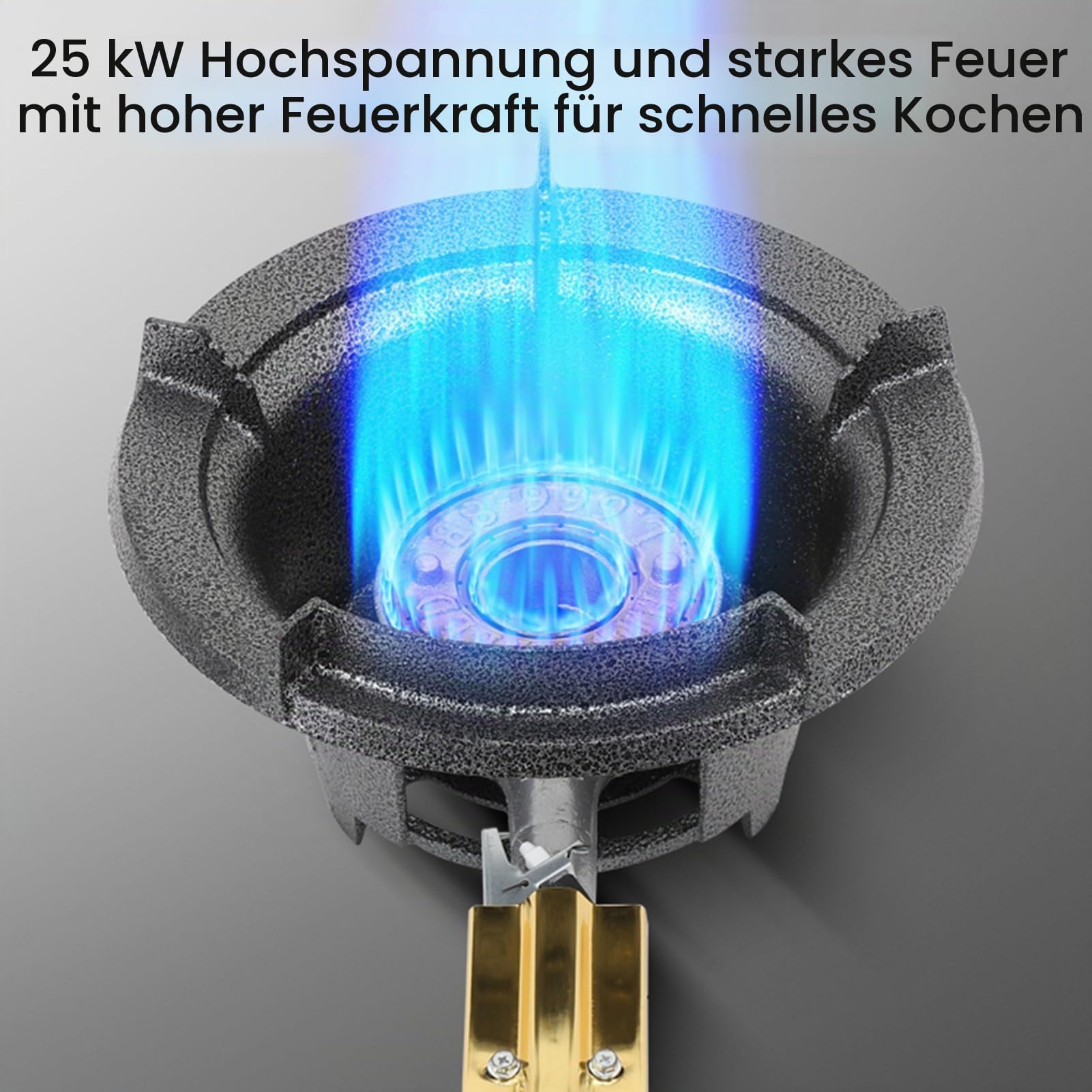 Gasherd Mit 1 Brenner, 25 KW Flüssiggasherd, Schwarzer Topfständer Aus Gusseisen Mit Knopf, Mit Flammendurchschlagschutz, For Den Privaten Und Gewerblichen Gebrauch Geeignet(30cm)