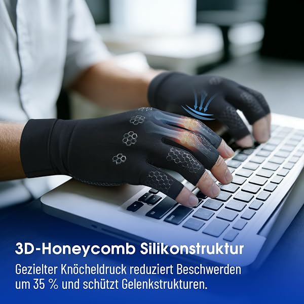 Arthrose Handschuhe mit Kupfer, Fingerunterstützung Fingerlose Kompressionshandschuhe Ergonomische für Arbeit Schlafen Sport,Damen und Herren - 3
