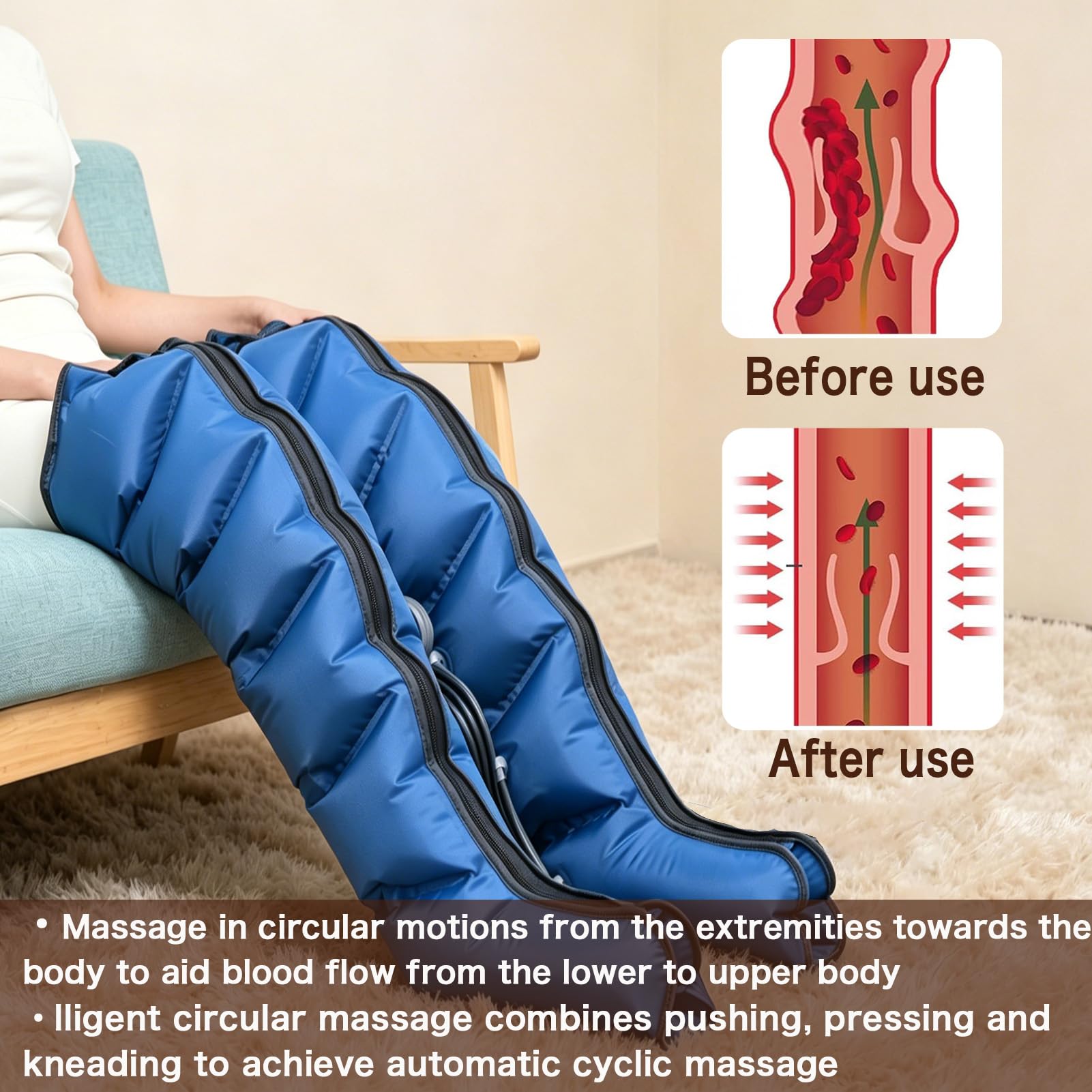 Máquina Presoterapia Para Casa, Masajeador De Piernas Compresión Neumática, Ajuste Automático De Presión, Desagüe Automático, Relajación Corporal Completa, Ideal Para Personas Con Piernas Hinchadas