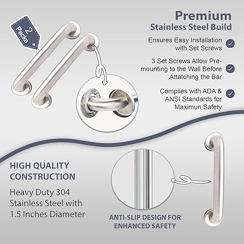 Miniatura 6 de Barra de agarre para bañera ducha  1.5 pulgadas de diámetro  Escaleras cama inodoro baño  asistencia de soporte y barandilla de seguridad  acero