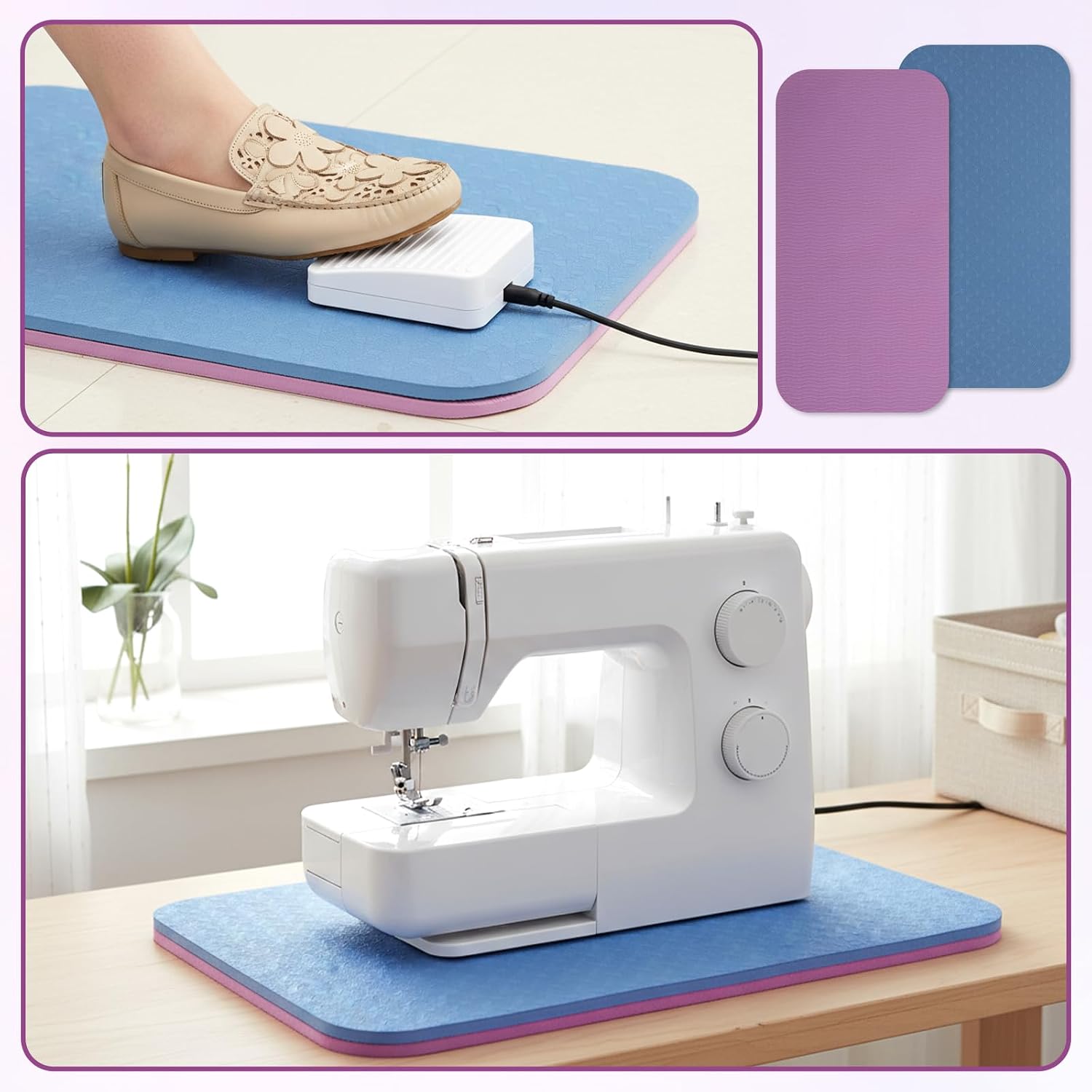 2 Pcs Sewing Machine Foot Pedal Non Slip Pad, 13.4"X6.7" Sewing Machines Accessories, Sewings Machine Foot Pedals, Easy to Clean, Vibration Noise Reduction, Quilting Supplies
