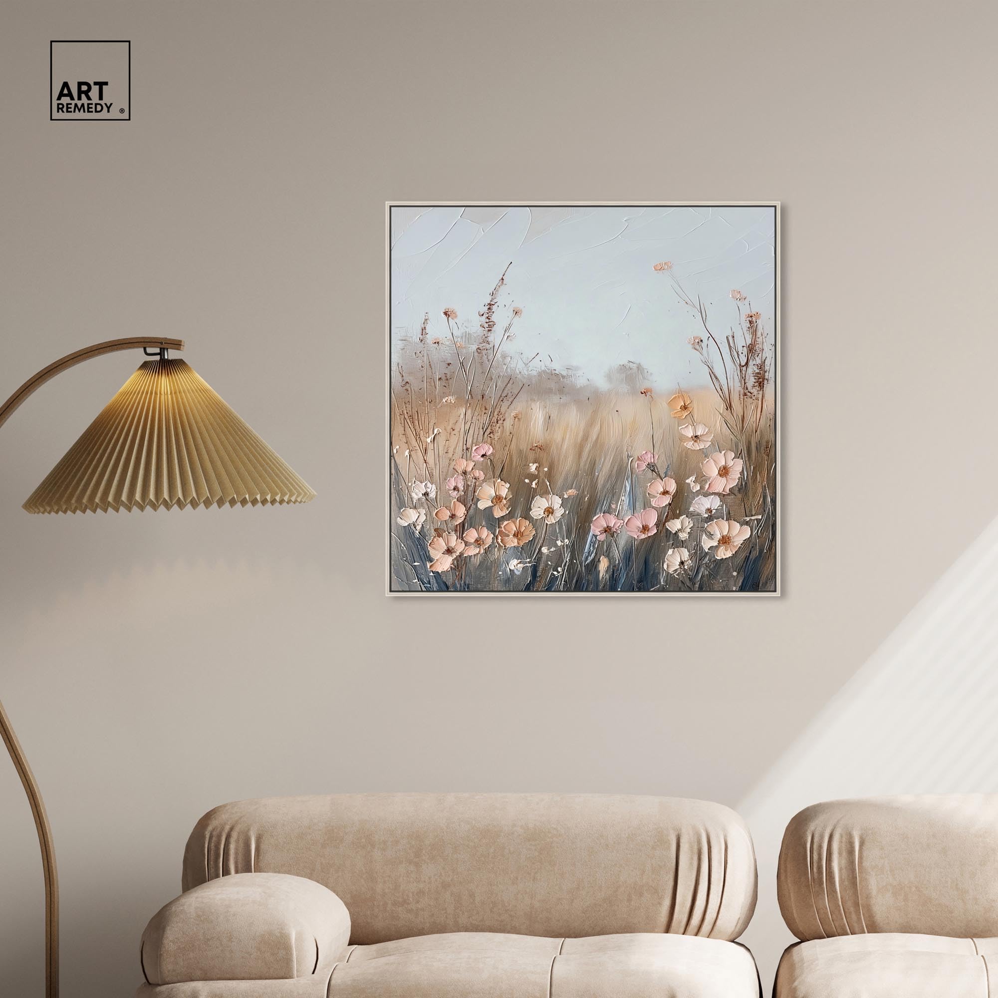 Art Remedy Muskatnuss-Blumen-Fusion-Leinwand, Bauernhaus-Blumenkunst, silberfarbener Rahmen, 76,2 x 76,2 cm