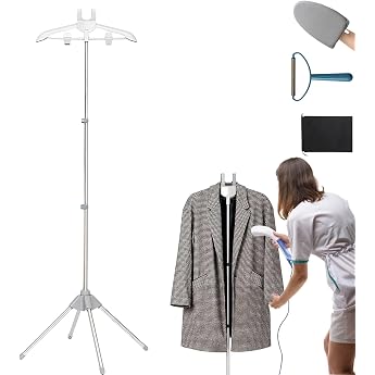 Clothes Hanger for Steamer, Handheld Steamer Stand with Ironing Glove and Lint Shaver, Telescopic Tripod Clothes Rack, Hangin