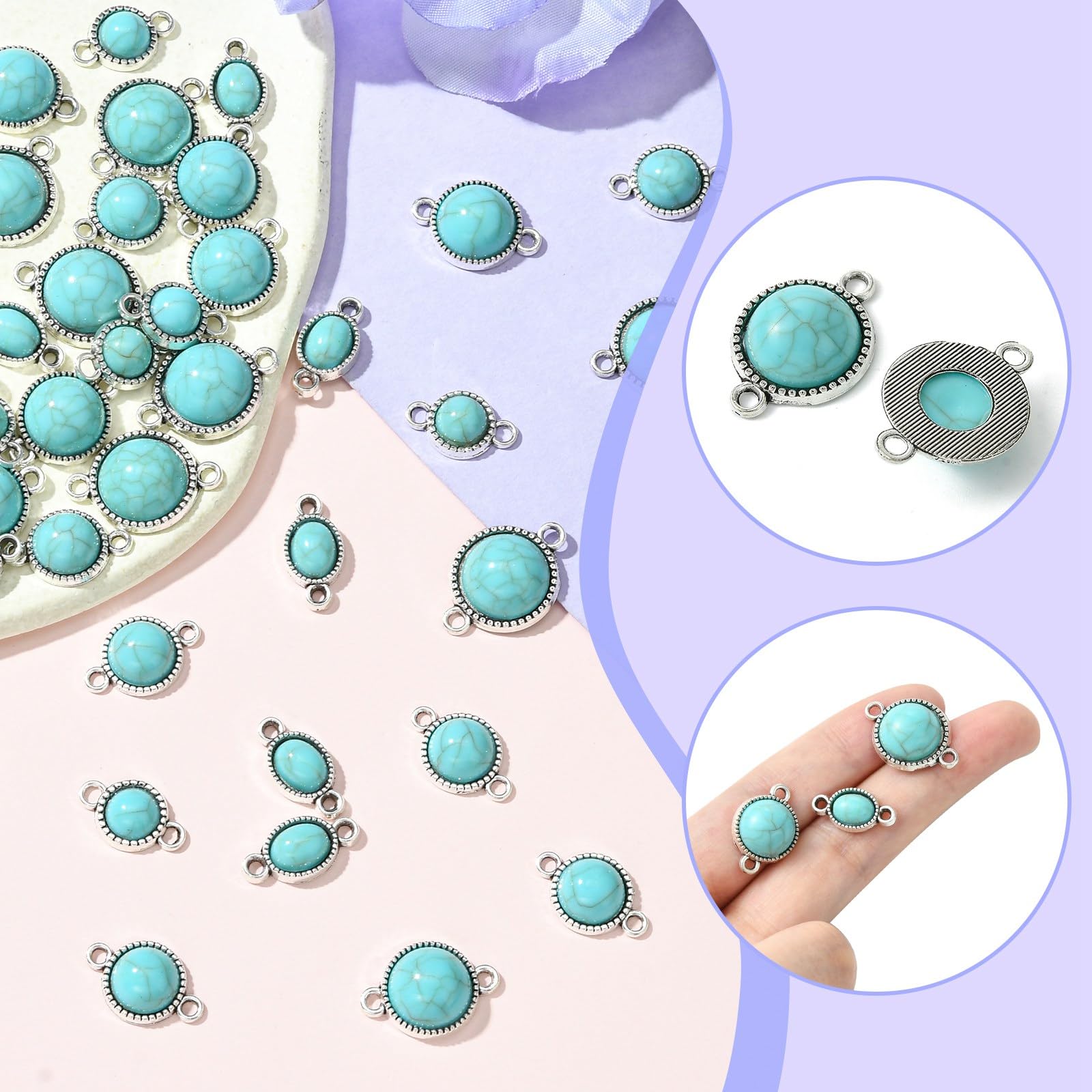 UR URLIFEHALL 50 Pcs 5 Styles Resin Turquoise Charms Links Half Round Bohemian Oval Connector Charms for Jewellery Making DIY Earring Crafts - Image 3
