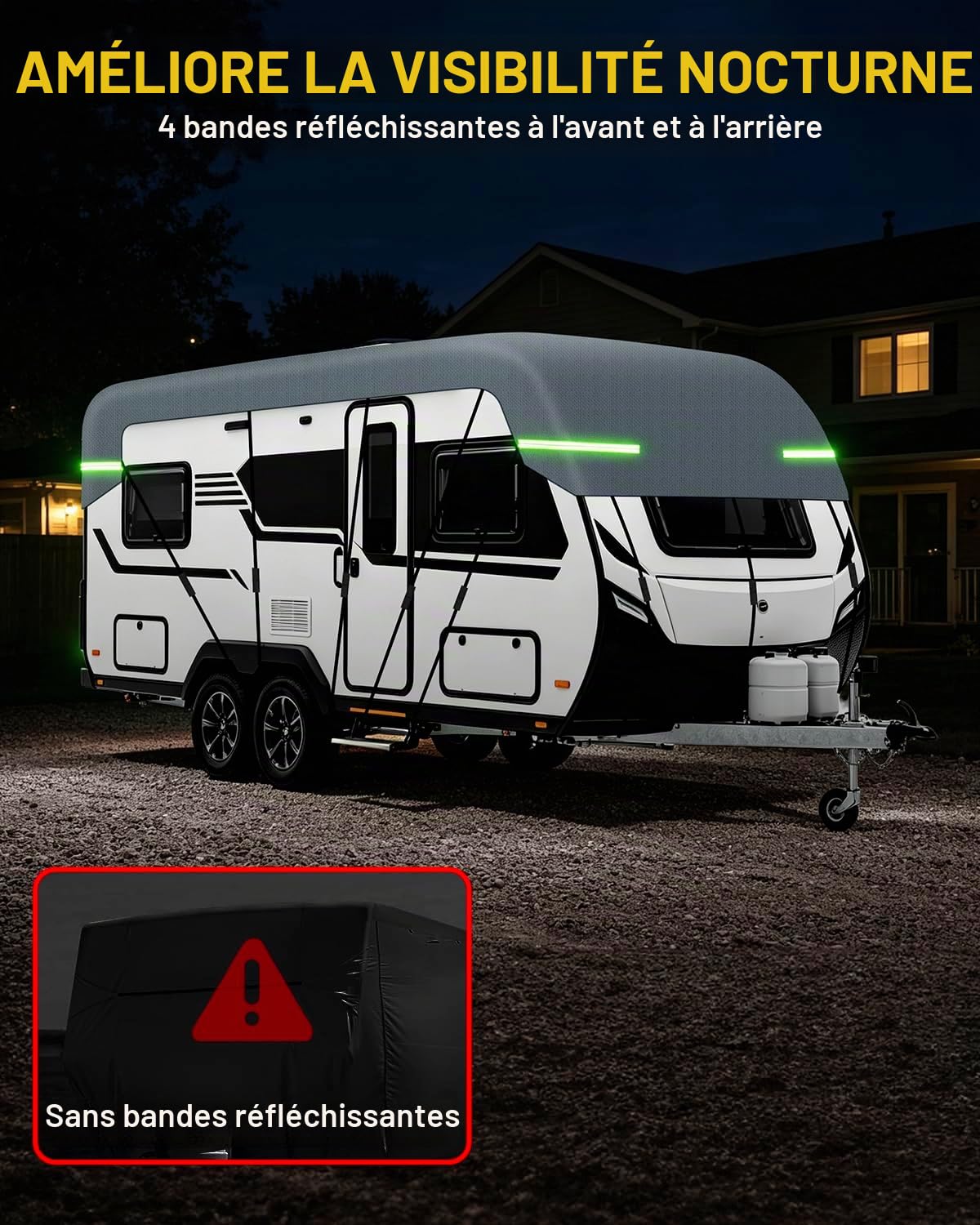6,5x3m Housse Caravane Imperméable Bache Toit Camping-Car Bache de Toit pour Caravane Protection UV avec Bandes Réfléchissantes et Sac de Rangement Tissu Non Tissé